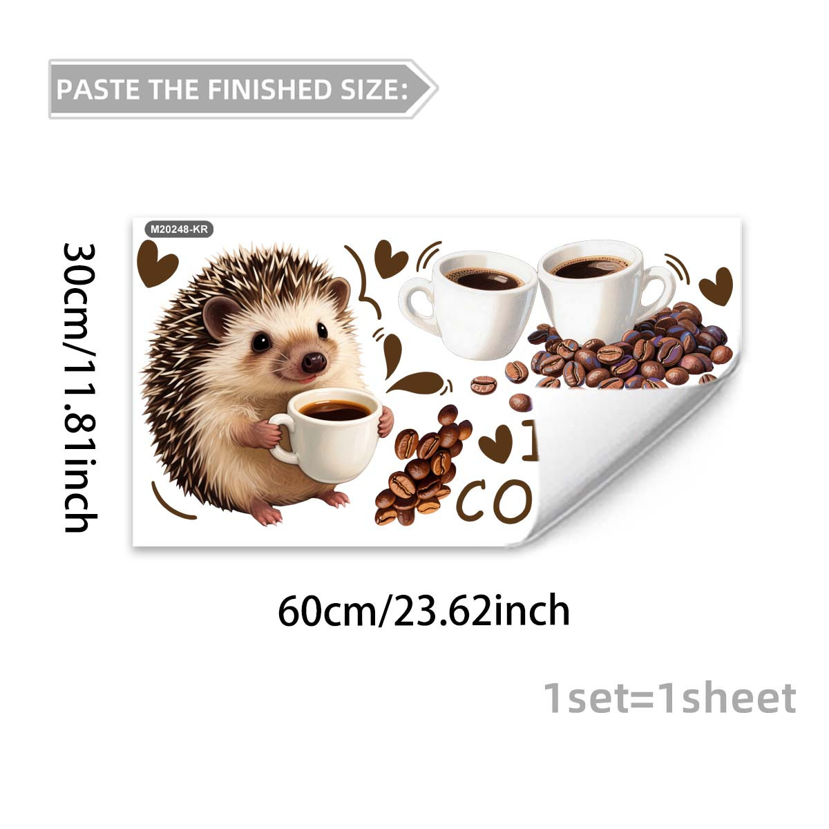 A (30*60cm) Hedgehog Coffee 2d Flat Wall Sticker Home Decoration Self-adhesive Wall Sticker, M20248