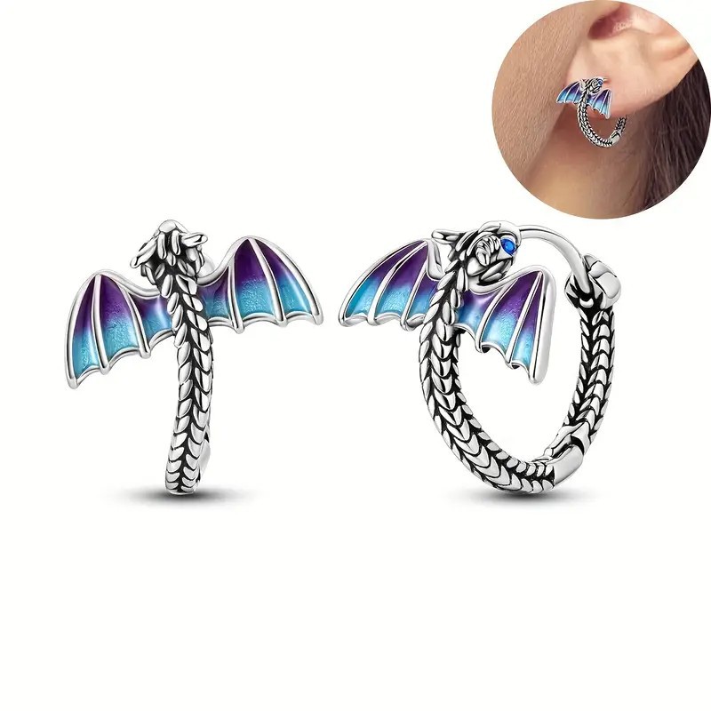 Women's Vintage Dragon Wing Hoop Earrings, Unique Statement Jewelry