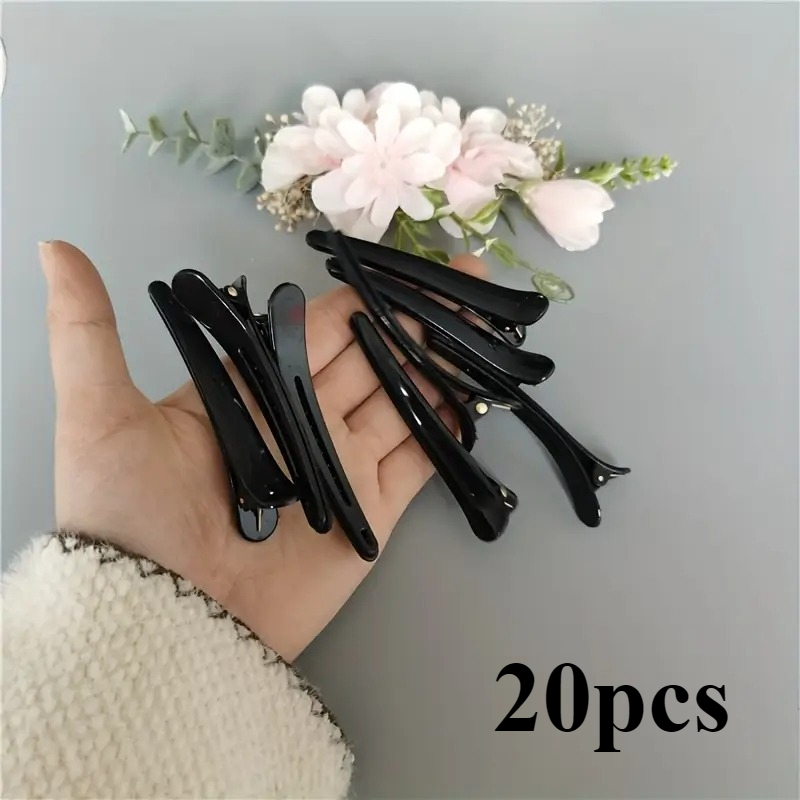 TEMU 20pcs Black Duckbill Clip Set, Easy Retro Side Clip, Easy Side Clip Hair Accessory, Salon Style Hair Clip Hair Accessory, Solid Color Hair