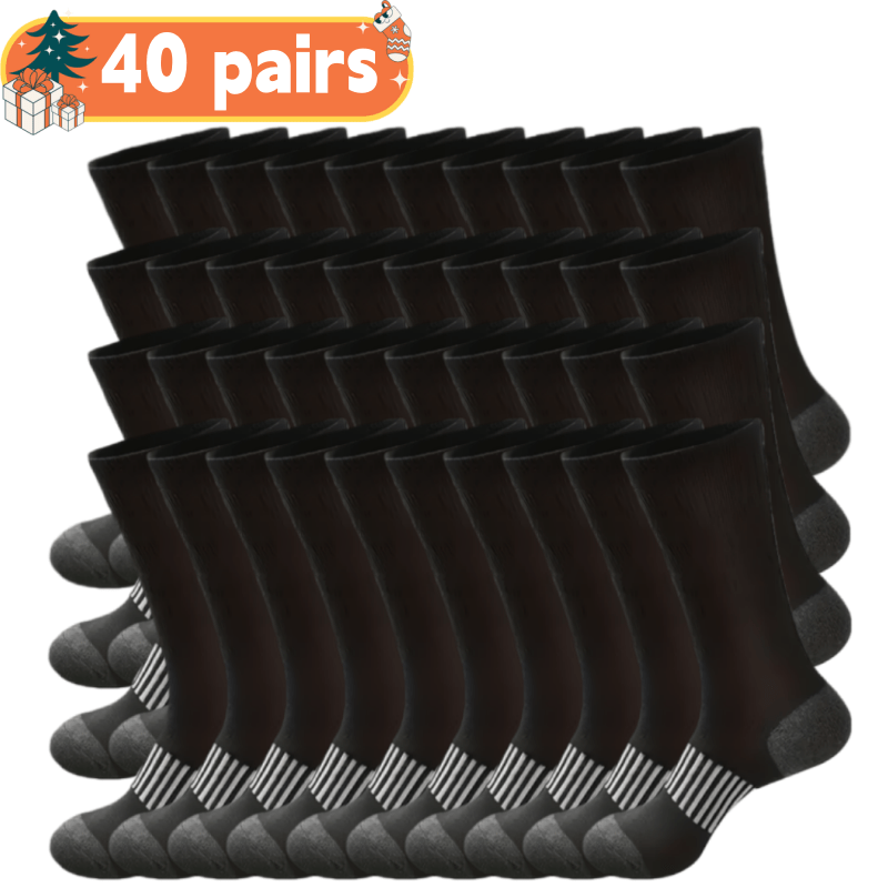 TEMU 40 Pairs Men's Heavy-duty Thermal Long Tube Socks - Thick Cushioned Winter & Wear, Striped Cold Weather Socks For Gym, Running,, Skiing, Durable
