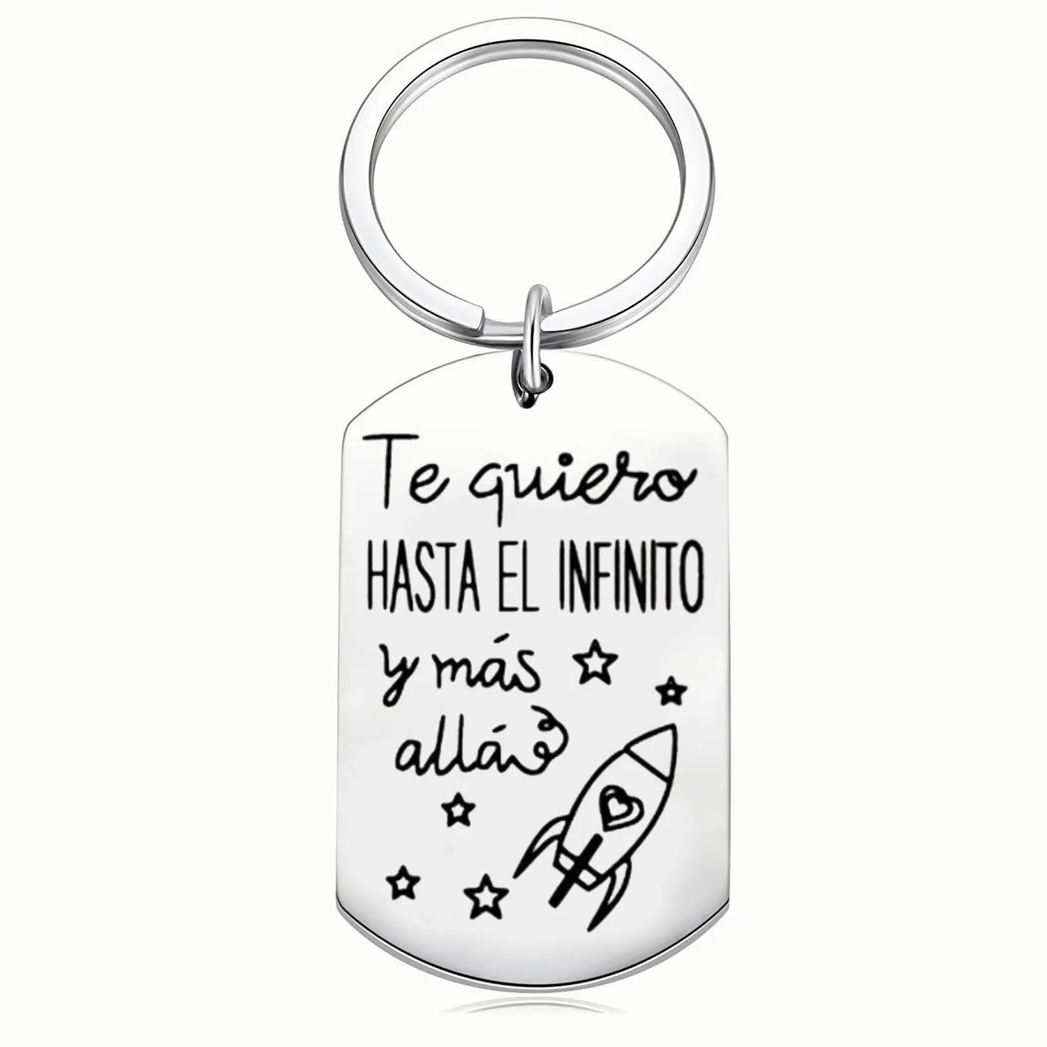 TEMU 1 Llavero de acero inoxidable con de amor en español " Y Más Allá?" grabada. de metal duradero con un anillo para llaves, es para , novios,