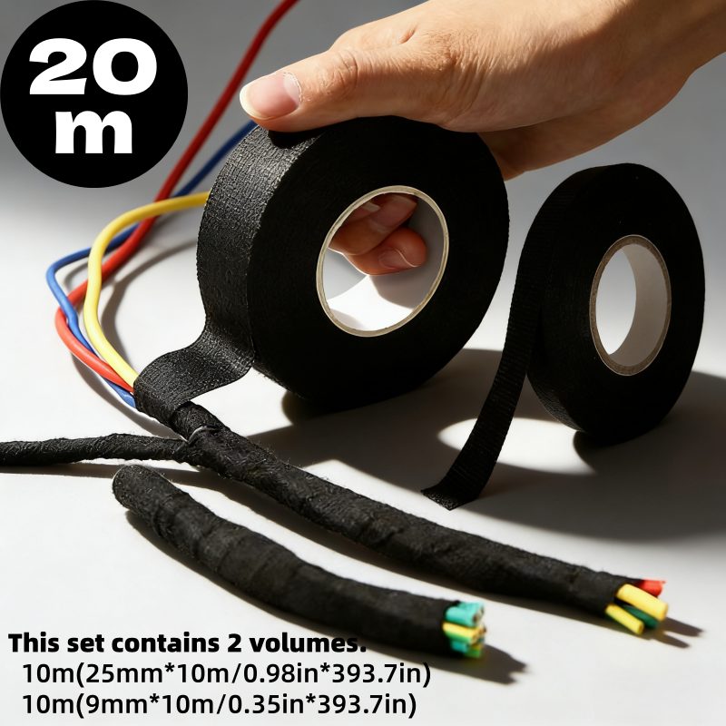 TEMU 20m Heavy-duty Heat-resistant Insulating Tape Suitable For Automotive Electrical Wiring, Vehicle Repairs & Motor Maintenance - 25mm+9mm