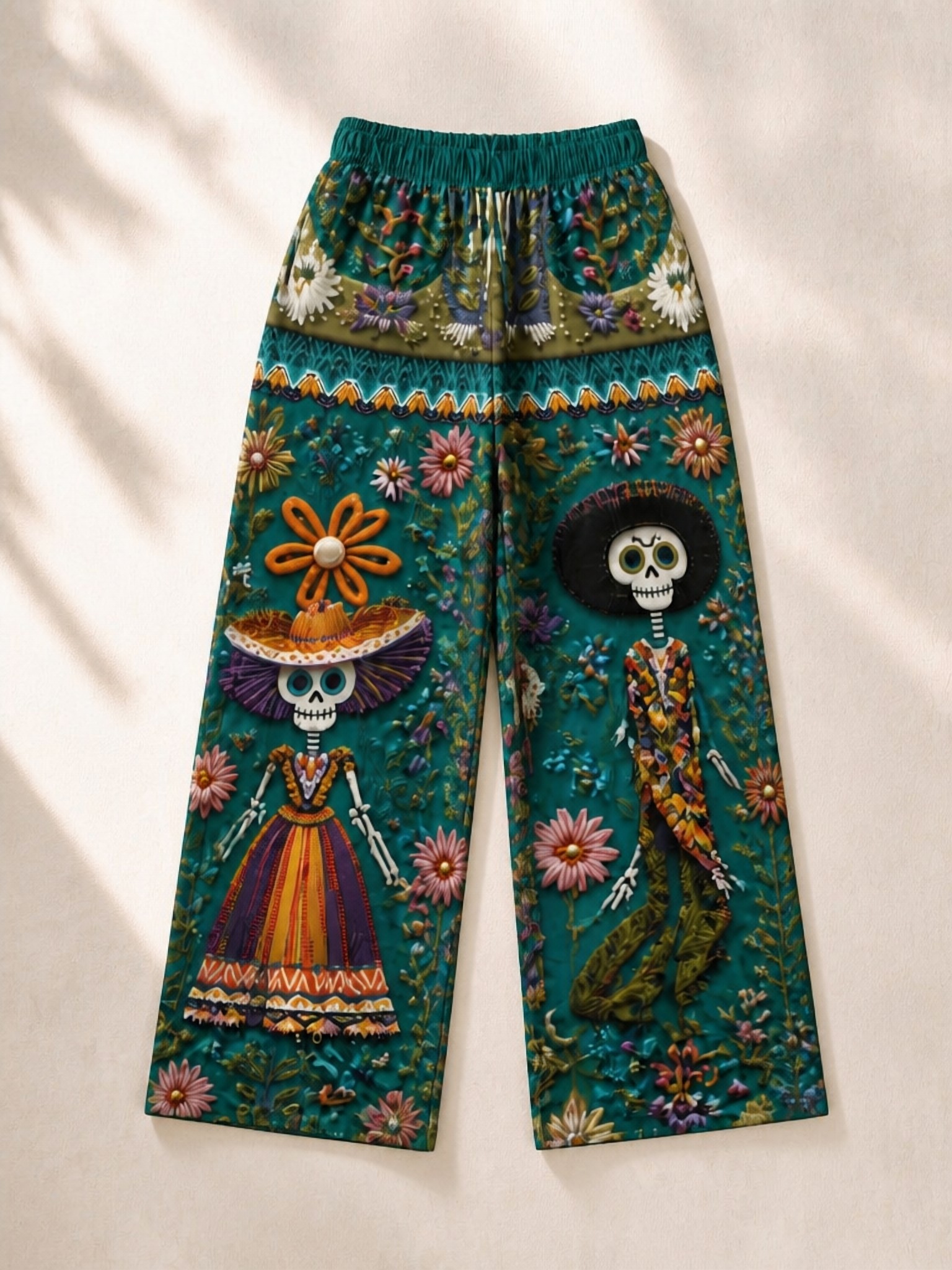 printed design not textured wide leg pants with cartoon skull pattern summer casual trousers suitable for daily wear