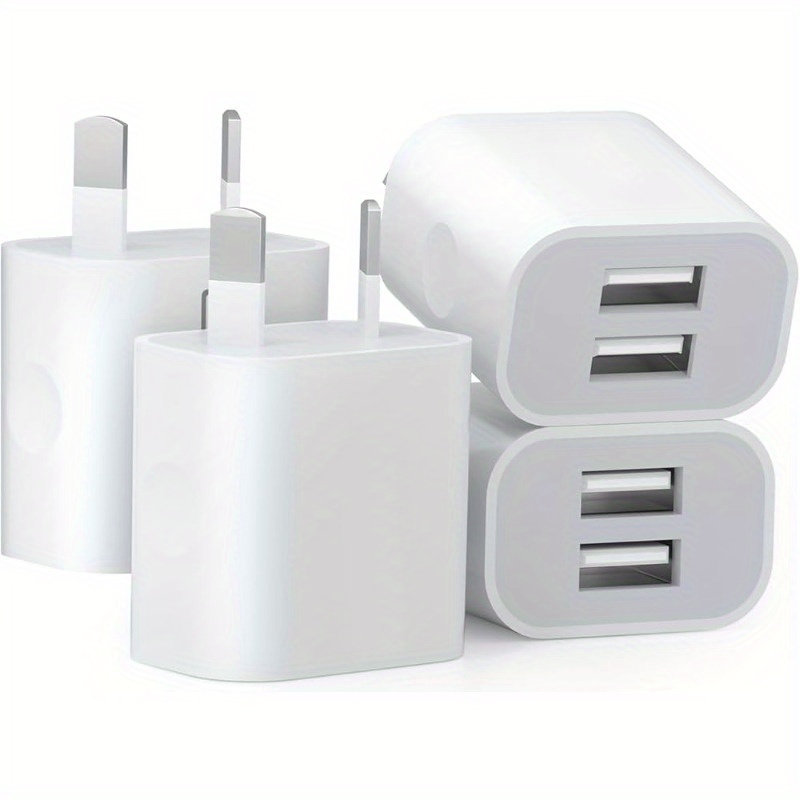 TEMU 2-pack/4-pack Usb Power Adapter Plug, Dual Usb Wall Charger, Double Usb Wall Plug Adapter, 2-port Usb Au Plug 5v/ 2.1a Charger Compatible With