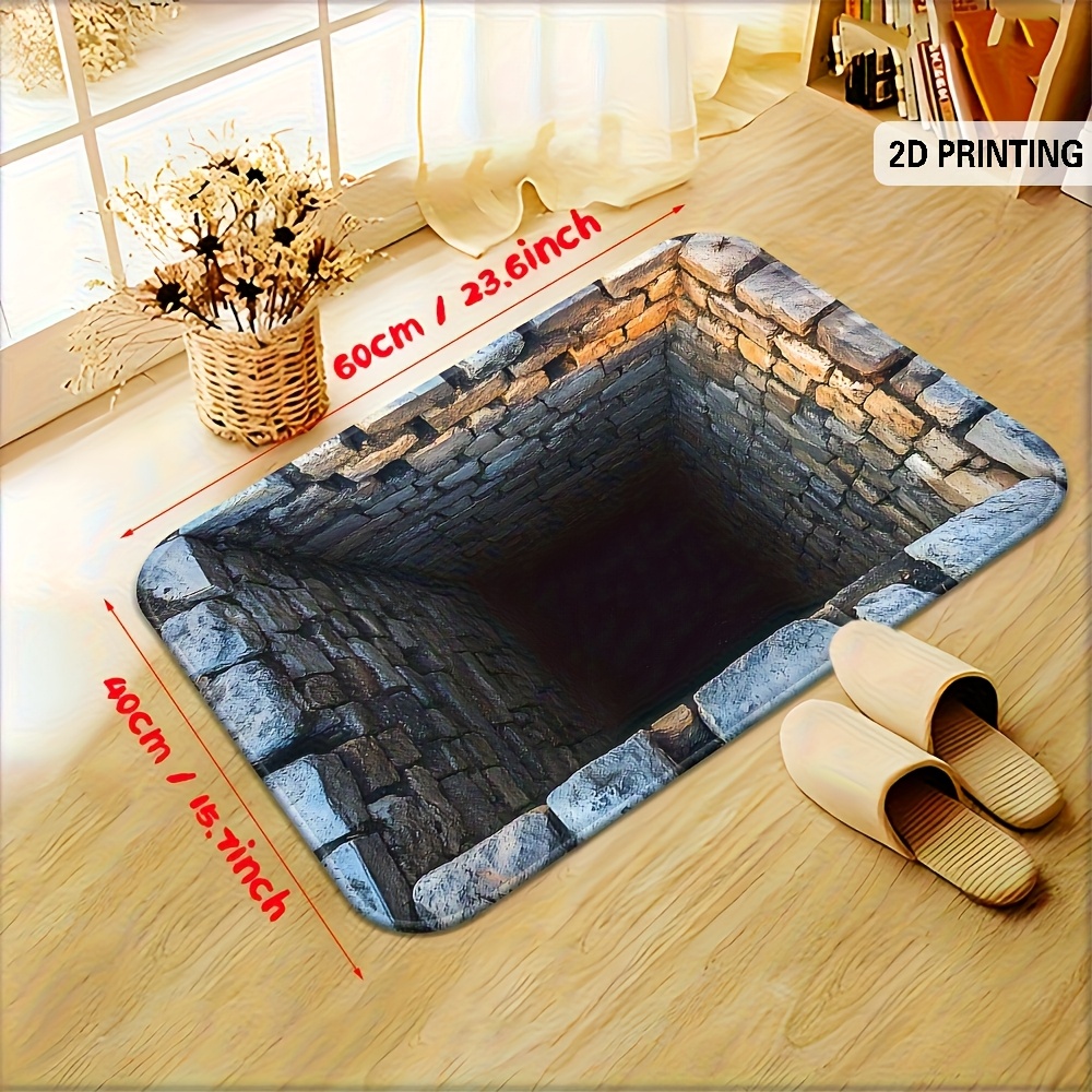 TEMU 2d Flat 1pc Stone Cellar Black Hole Design Doormat - Absorbent Carpet With Visual Illusion Effect, High-definition Print, Washable, Suitable For