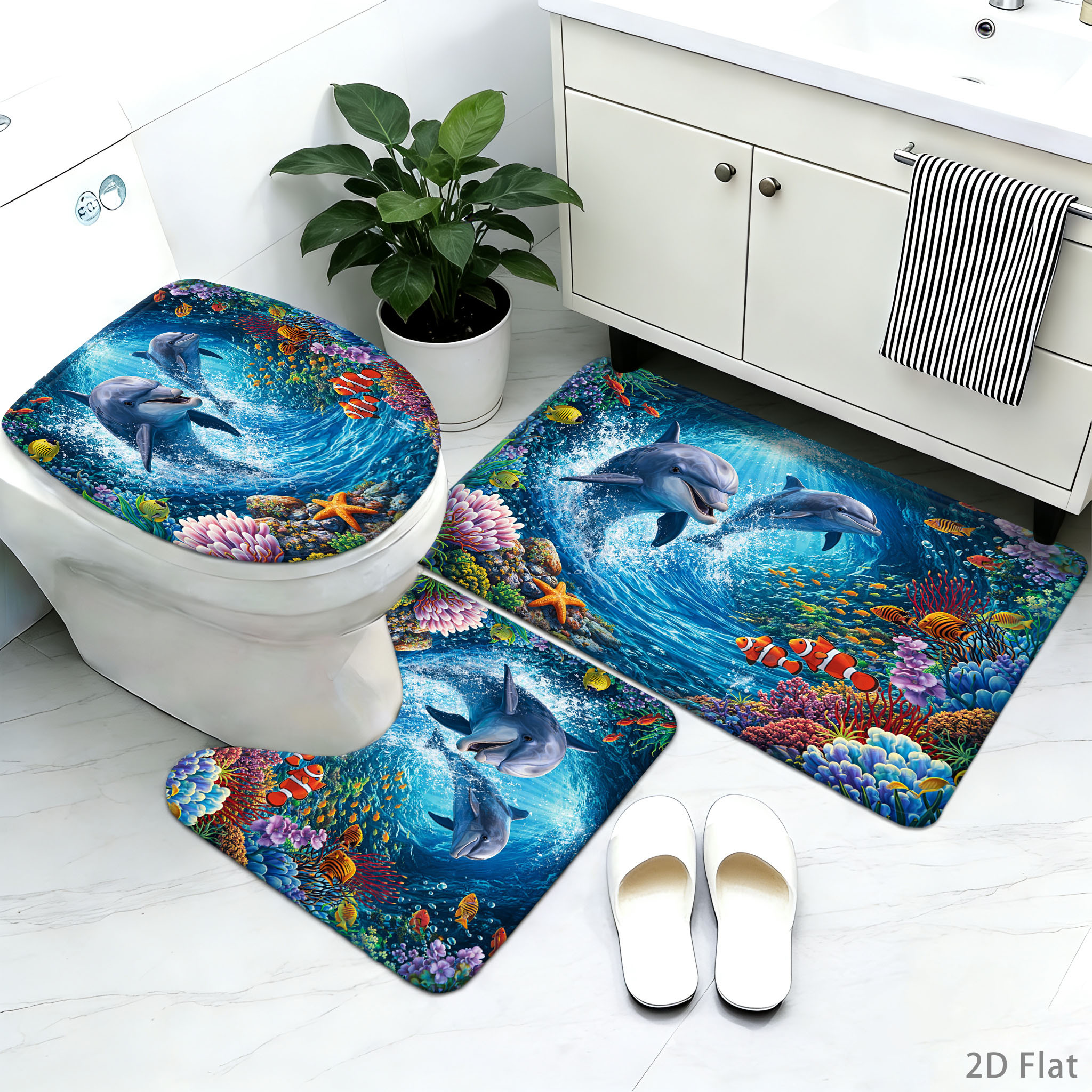 TEMU Alfombra de baño antideslizante 2D, 3/4 piezas, para ducha, bañera y suelo - Tapete de suelo engrosado, , absorbente y de secado rápido con
