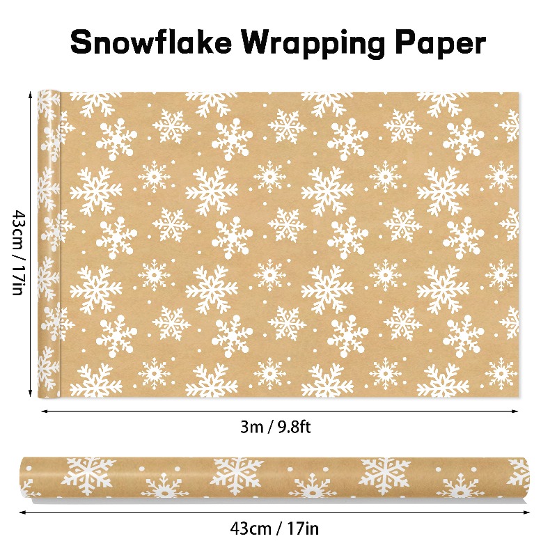 TEMU 1 Rouleau de Papier Cadeau de Neige, 17 pouces X 9,8 pieds, Idéal pour Noël, Anniversaire et Emballage de Cadeaux de Fête, Facile à