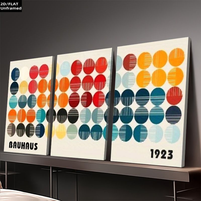 TEMU 2d Flat, 2d Flat, Set Of 3 Unframed Canvas Prints In A 2d/, Featuring . Abstract Geometric Circular Artworks Serve As Home Decor