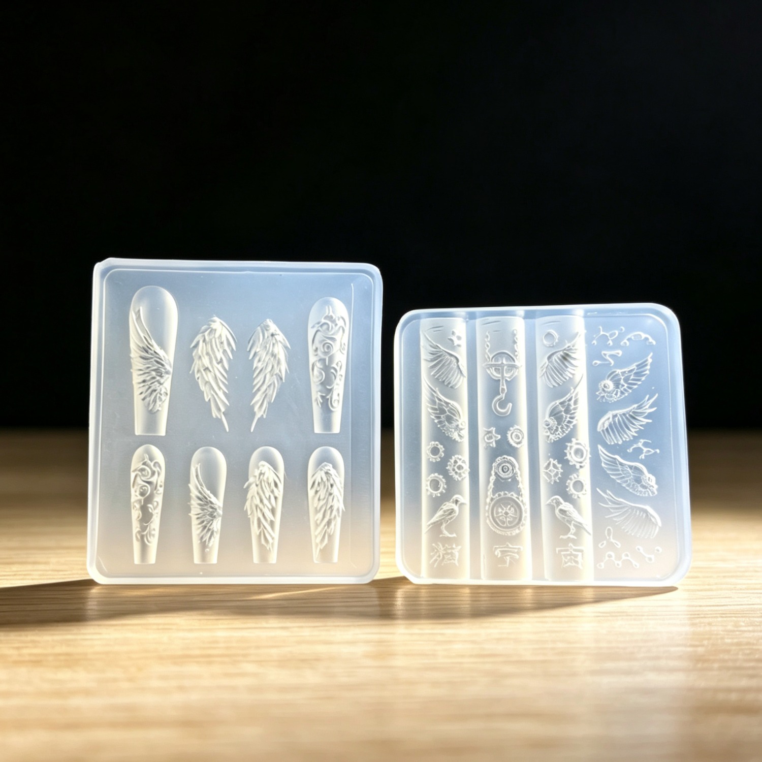 2pcs Feather Wing & Mechanical Gear Nail Molds
