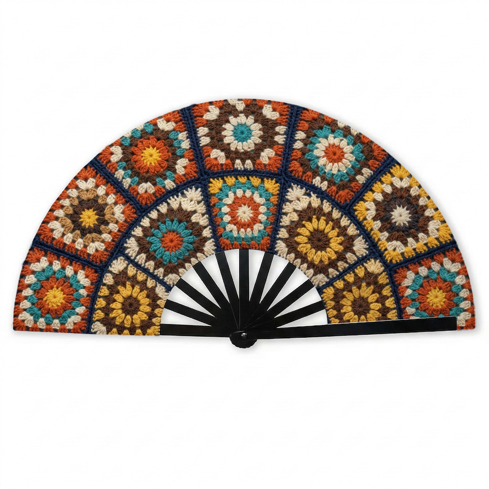 TEMU 1 Éventail pliant esthétique bohème, coloré et géométrique, type , idéal pour les fêtes de famille, concerts, remises de diplômes, spectacles de