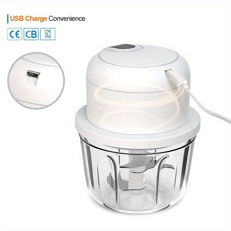 mini electric food processor usb rechargeable garlic mincer meat grinder 11 83oz multi functional kitchen appliance for pepper nuts meat grinding durable plastic lithium battery 18650 series Product details 6