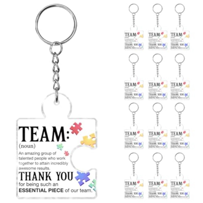 TEMU 2d Flat - 12pcs Team Appreciation Gift Wholesale Pack 2d Flat Printing Technology | Acrylic Puzzle Keychain, Perfect For Colleagues, Employees,