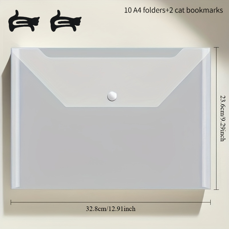 TEMU Set da 12 pezzi (10 per documenti e 2 segnalibri a forma in colori casuali) A4 trasparenti con chiusura a , organizer per documenti da ,