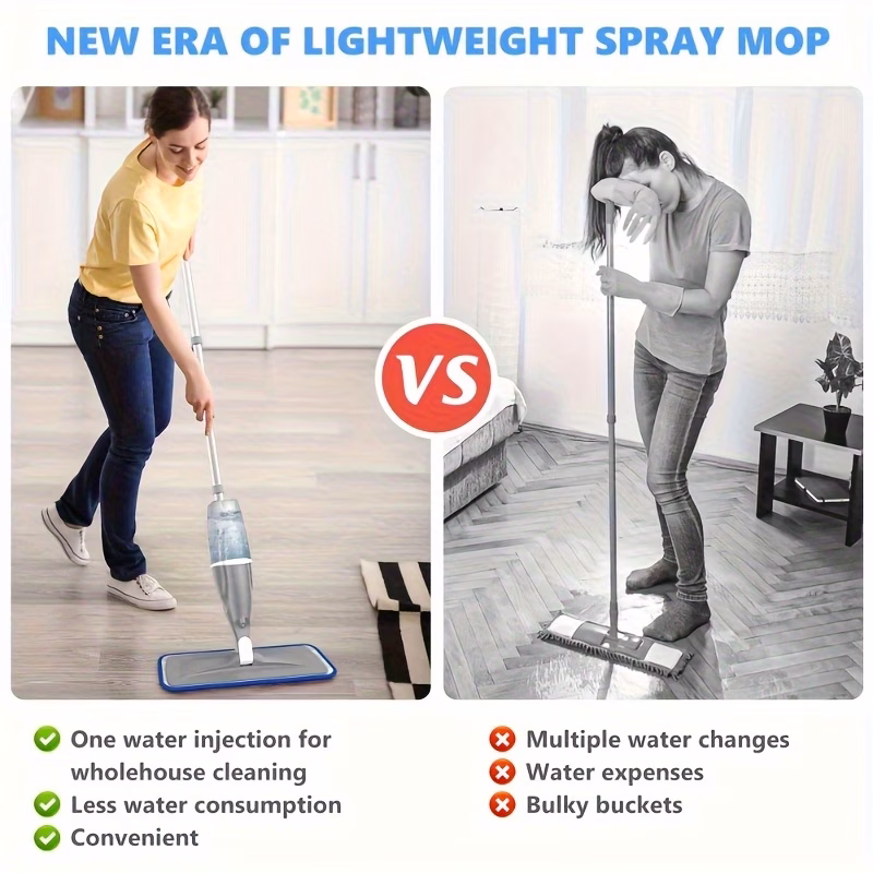a spray mop for floor cleaning featuring a microfiber floor mop a wet dust mop for hardwood floors a flat mop floor cleaner a reusable bottle and with 2 washable pads suitable for wooden tiles decorative panel flooring Product details 6