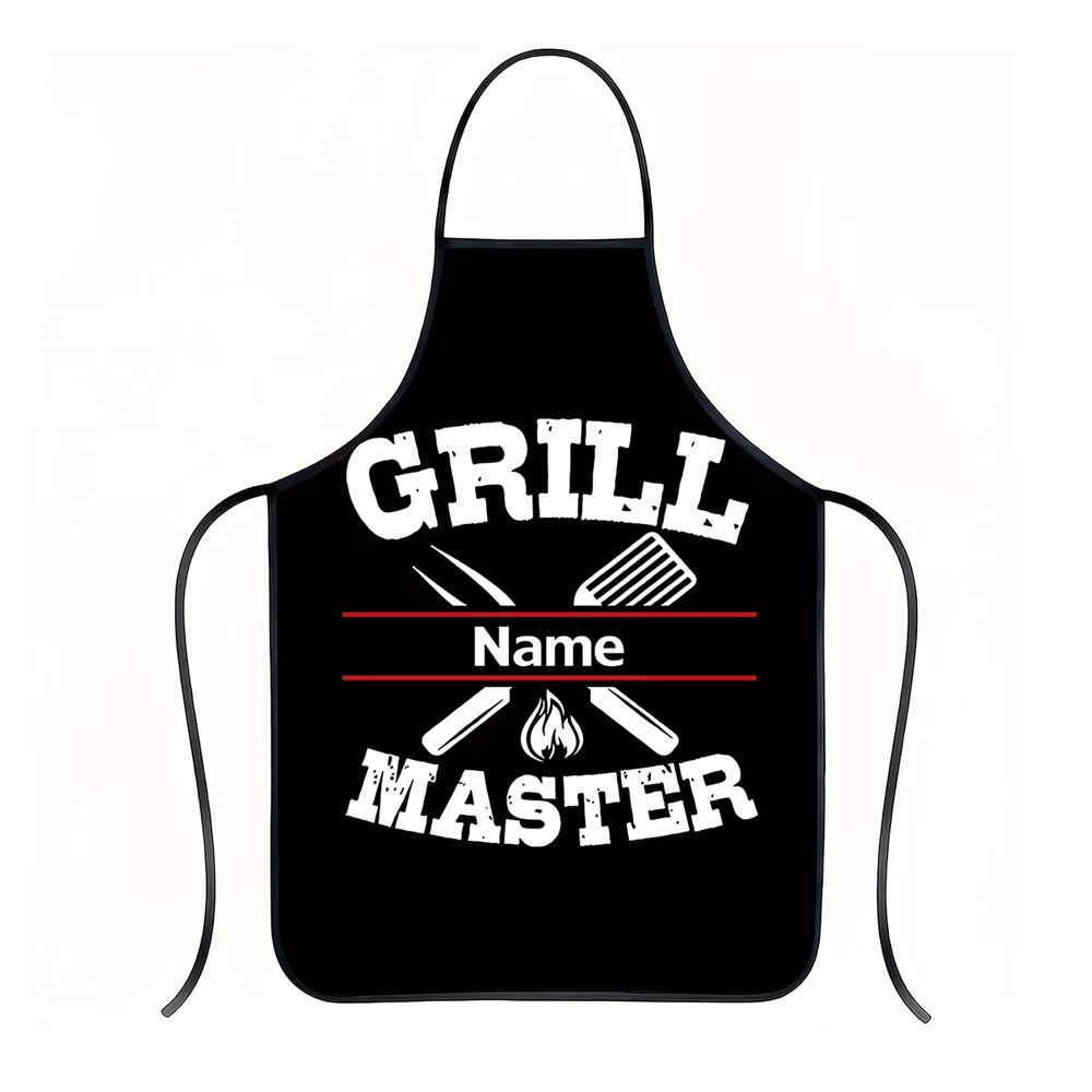 TEMU 1pc Father's Day Customizable Name Or Slogan Kitchen Apron, Cookware Pattern Printed Apron, 150g/ã¡ Thickened Polyester Fabric, Cooking Apron Fo