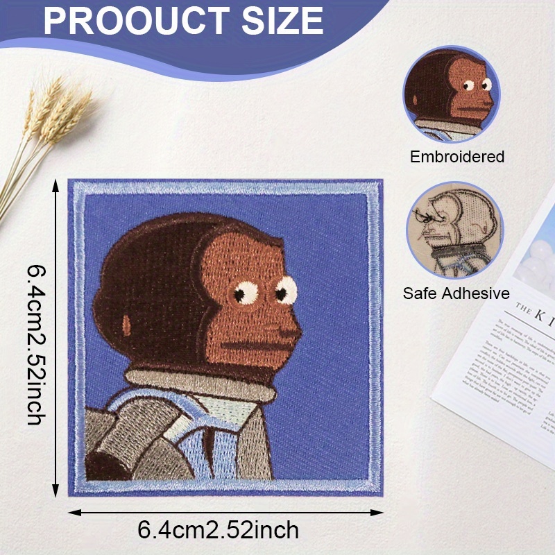TEMU bordada de densidad con tímido 2D , 1 pieza, para mochilas y ropa, diseño en color azul + marrón, parche bordado termoadhesivo con reverso