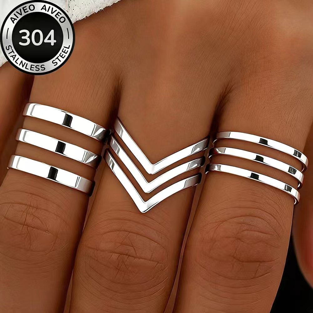 TEMU 3-teiliges Set hochwertige, hypoallergene, goldene offene Ringe aus 304 Edelstahl, poliert, KC, anlaufgeschützt, schlicht elegant, modische
