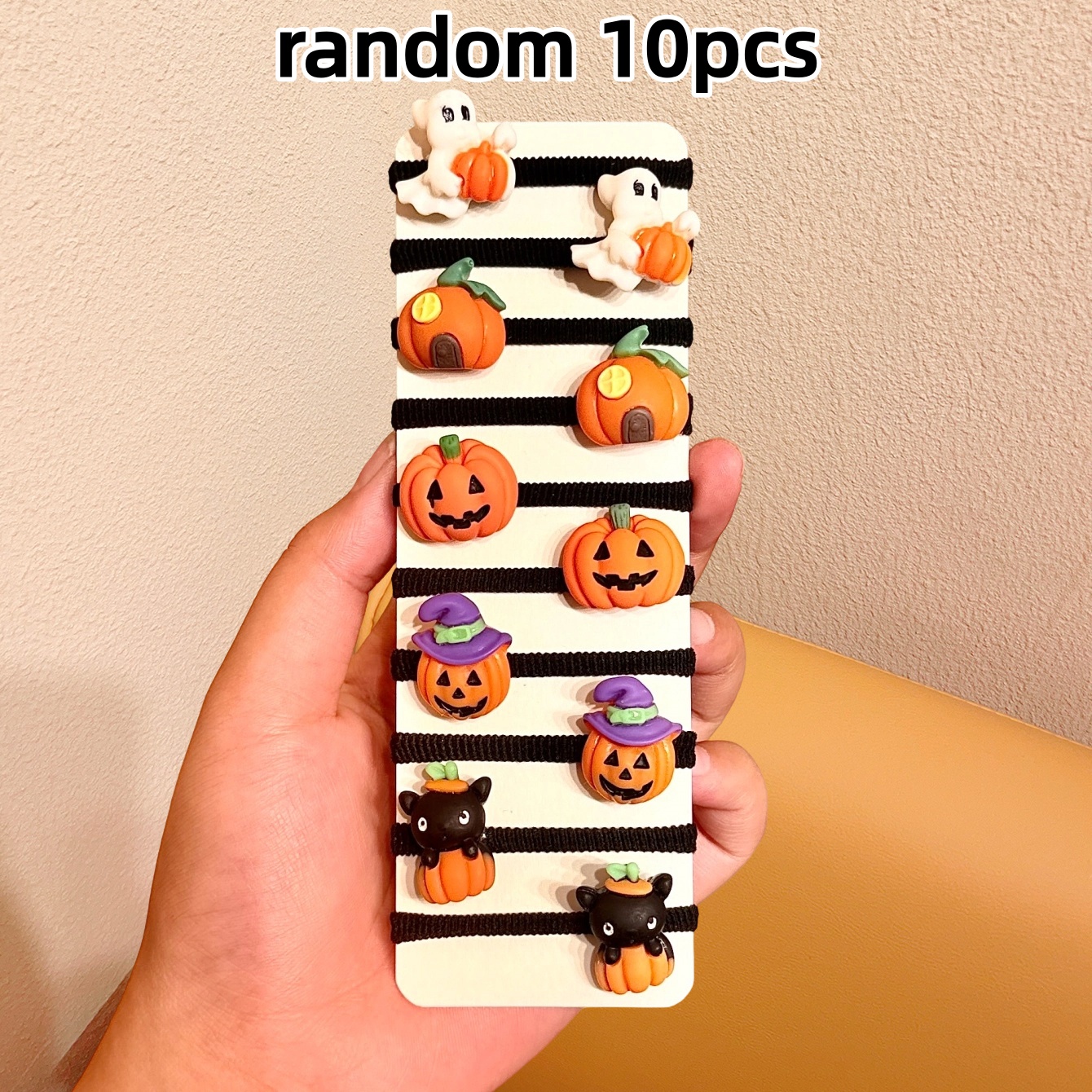 TEMU Random 10pcs Styles Girls' 3d Halloween Cartoon High-elastic Hair Ties Cute Ghost Pumpkin Hair Bands Party Travel School Outfit Hair Additions