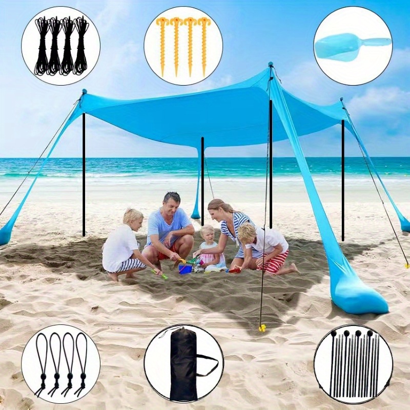 TEMU Beach Tents For Sun Protection At The Seaside, Including Sand Shovels, Ground Pegs, Wind Ropes, And Storage Bags For Outdoor Parks And Fishing