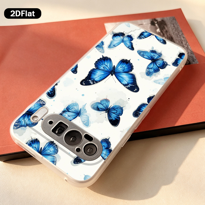 phone case 2d flat magnetic tpu soft phone case watercolor blue butterflies pattern suitable for google pixel 11 11 pro xl 10  pro 10 pro xl 9 9a 9 pro 9 pro xl 8 8a 8 pro 7 7a 7   protective cover uc1