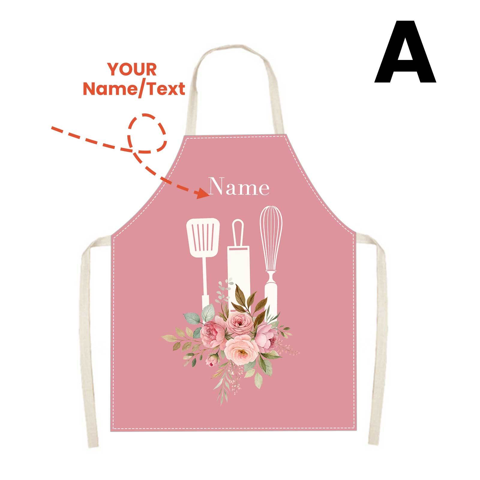 TEMU Personalized Kitchen Tools And Floral Prints Apron | Custom Name/text - Heavy-duty Bib Apron - Weddings, Anniversaries, Home, Parties - Easy-