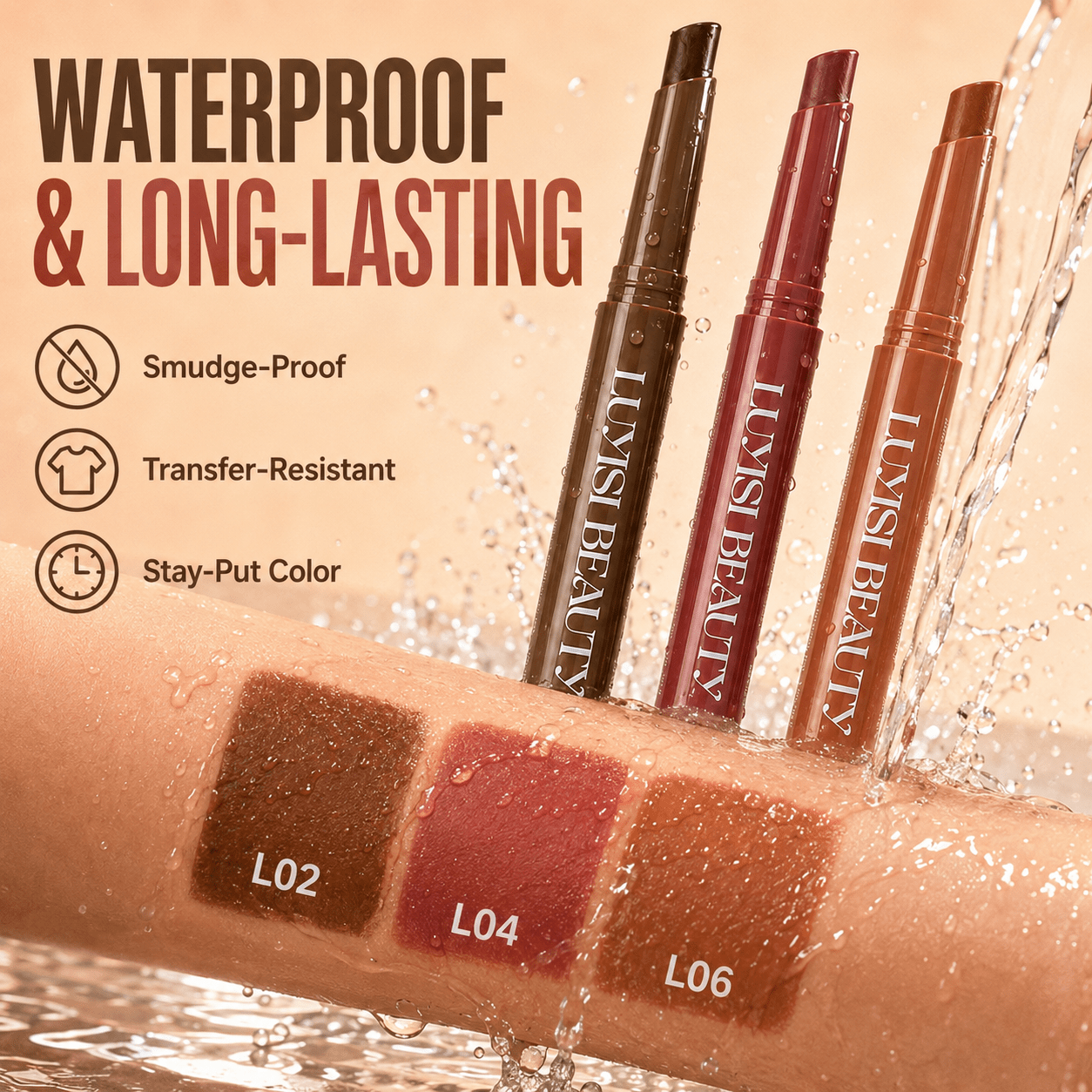 3pcs Lipstick Makeup Set in Deep Brown, Warm Red & Burnt Orange Shades