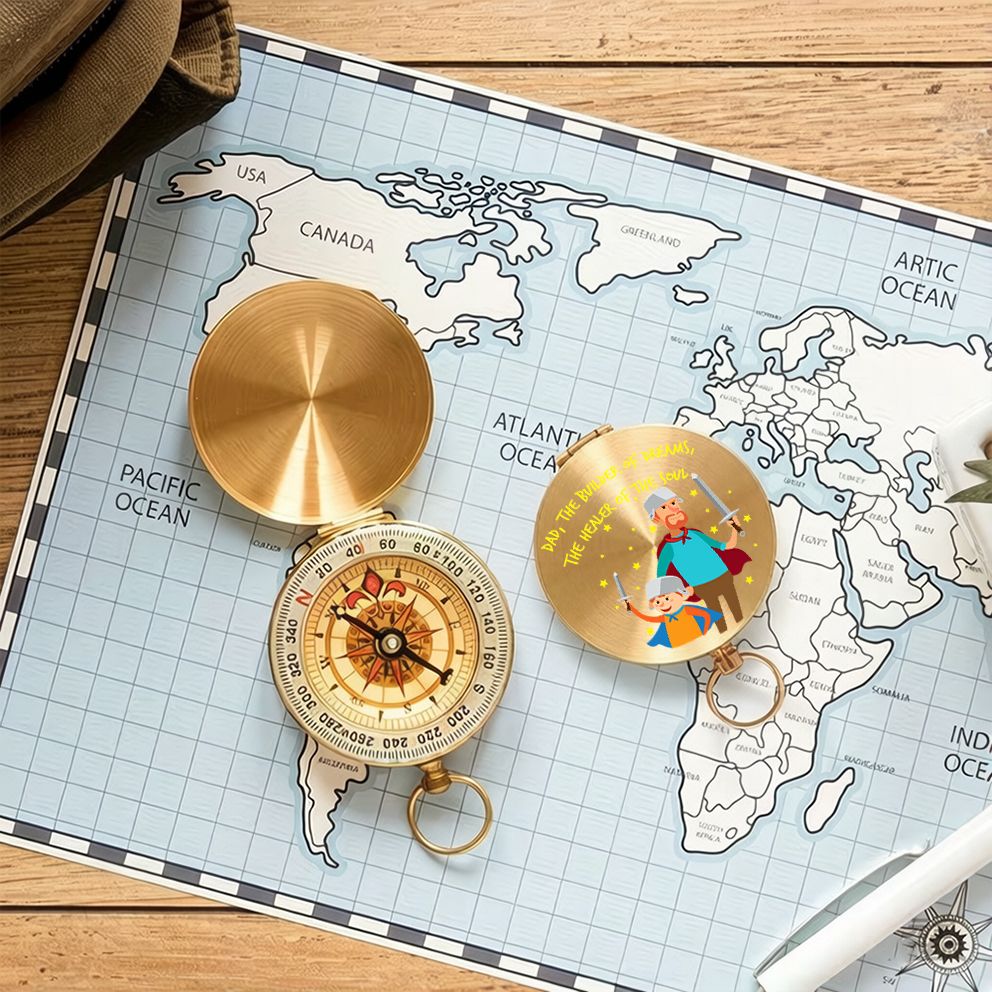 'Dad The Builder Of Dreams' Vintage Copper Compass with Keychain