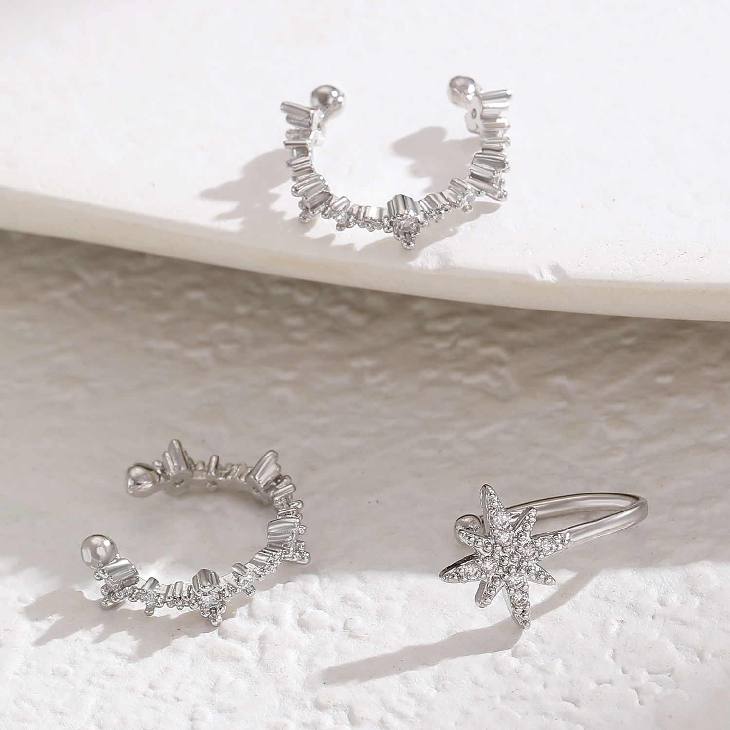 3pc Women's Eight-Pointed Star Clip-On Earrings Set