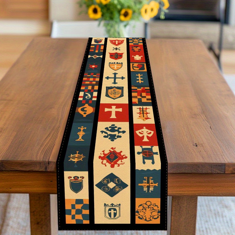 TEMU 1 ud., de Mesa, Hogar, Vajilla para Restaurante, Accesorio de Tela para Mesa, Temática Medieval con Heráldicos, Cruces y Patrones Geométricos,