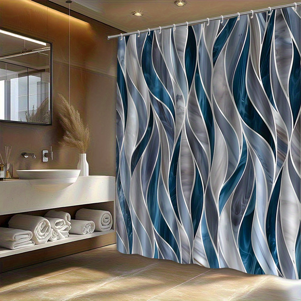 Striped Pattern Printed Shower Curtain with Hooks