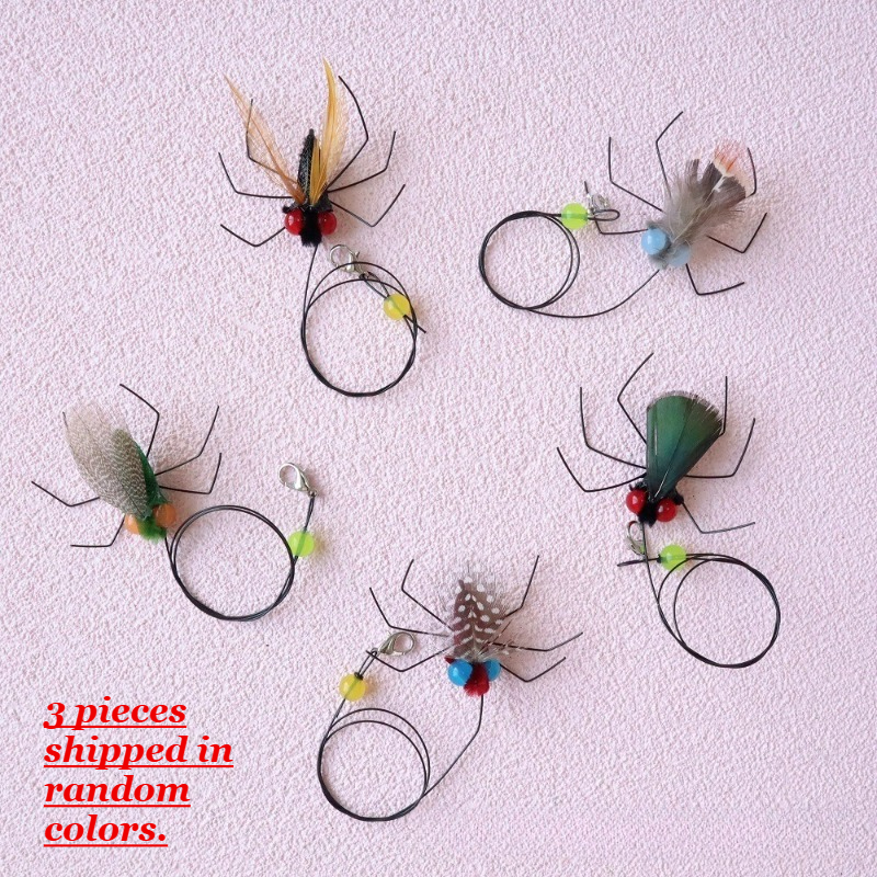 TEMU 3pcs Simulated Fly Cat Teaser Wand Replacement Heads, Long String Insect Accessories, Cat Interactive Toy, Lifelike Flying Insect Design, Colors