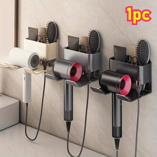 1pc no drill wall mounted hair dryer holder space saving bathroom organizer with sturdy construction for bathroom salon phone holder for wall with suction phone holder wall suction hair dryer holder without drilling bathroom accessory
