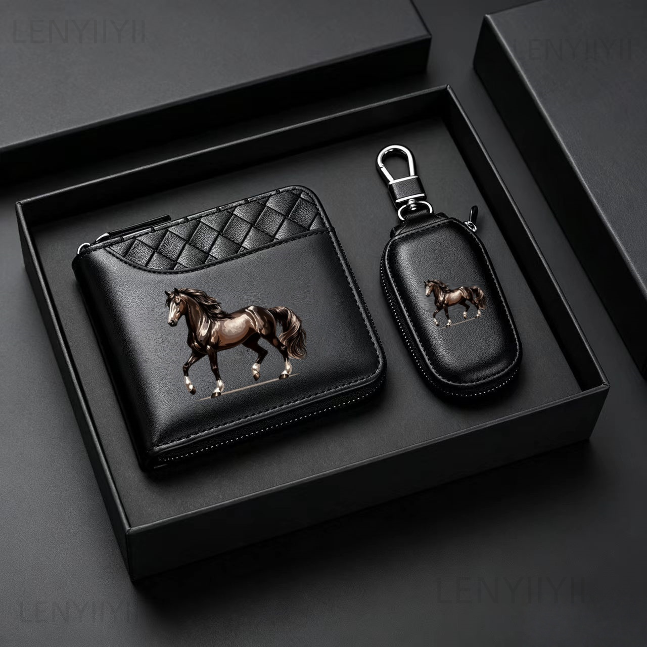 TEMU A 2pcs Set Of Premium Men's Wallets Featuring An Elegant , Complete With A Car Keychain. From Black Crocodile-embossed Faux Leather, This Set