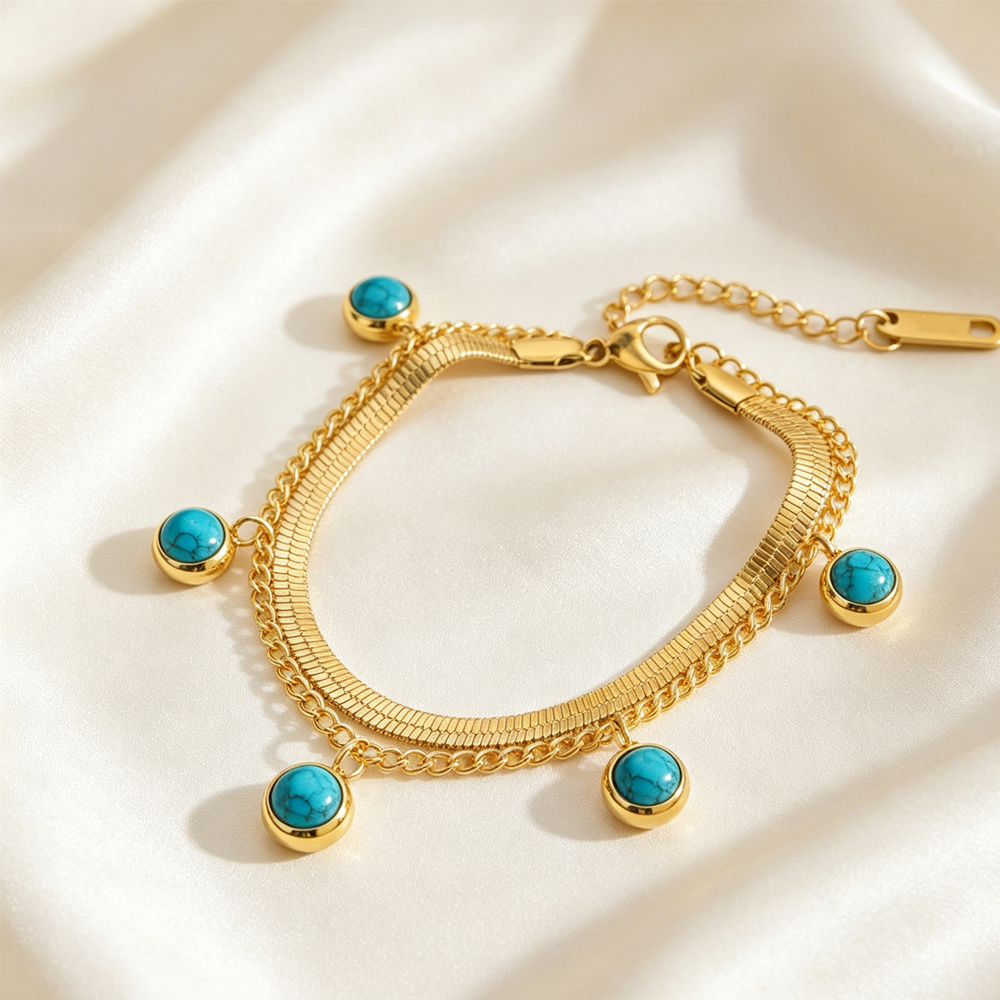 Women's 316 Stainless Steel Double-layer Chain Bracelet with Round Beads