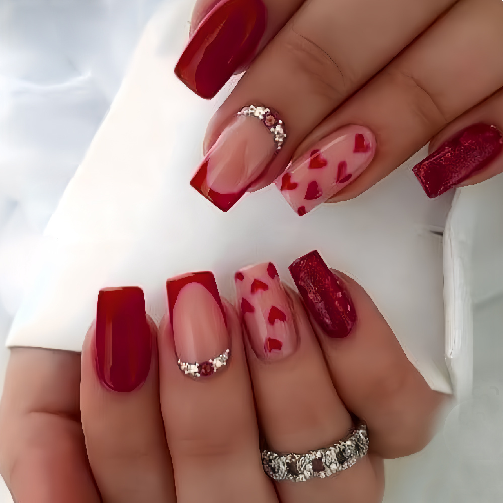 

Valentine's Day Gift 24psc Chinese Style A French Simple High-end False Nails 3d Design Wearable Suitable For Women And Girls And Date Press-on Nails Comes With Jelly Glue And File