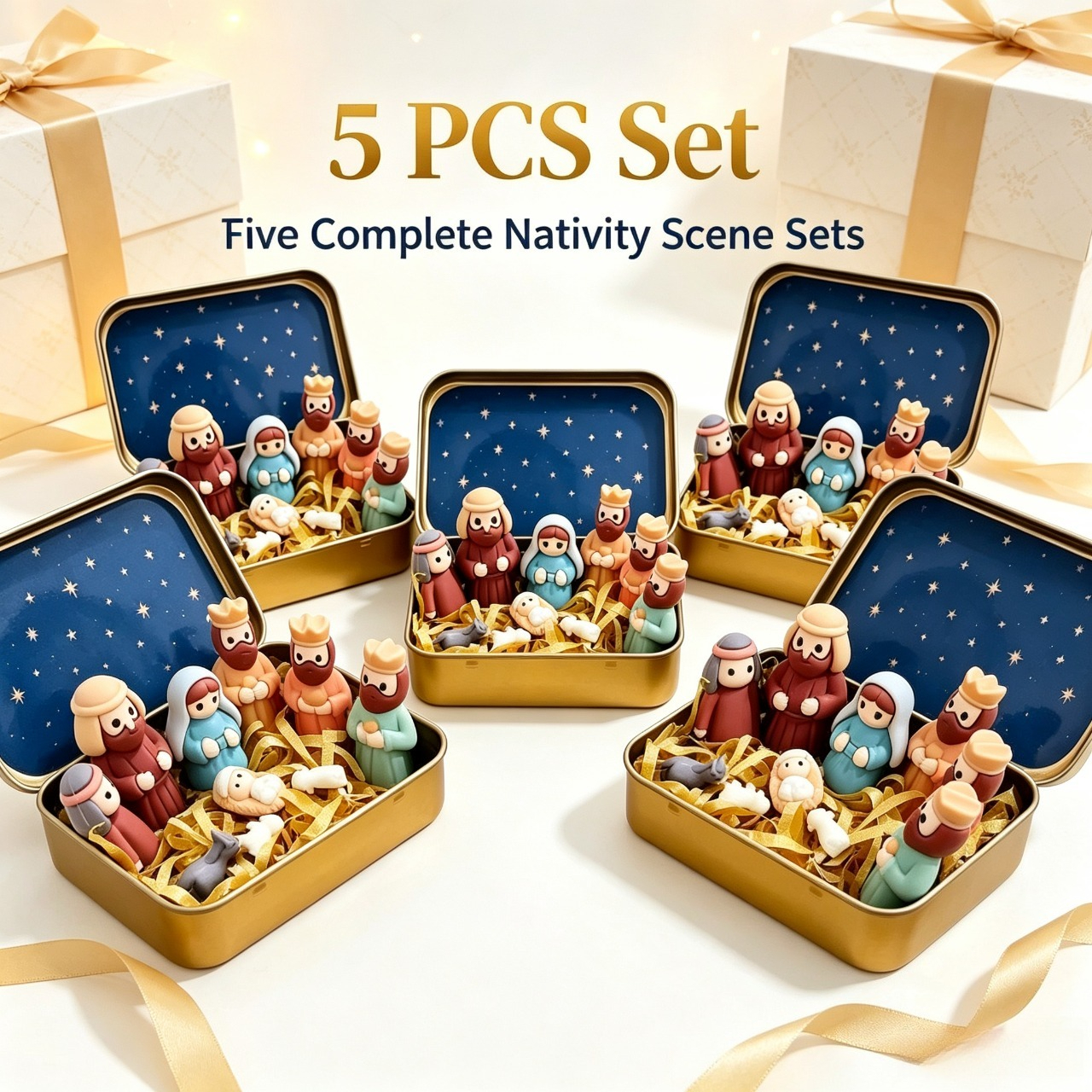 TEMU 5pcs Handmade Mini Nativity Scene Suitable For Christmas/easter/new Year Gift - Pocket-sized Portable Resin/cast Nativity Set With Mary, Jesus,