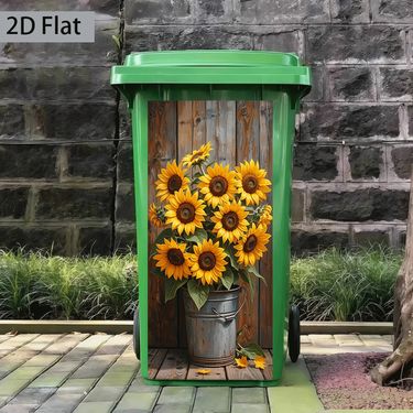 Pegatina para cubo de basura de cocina con estampado de patrón 2D, impresión plana 2D, 1 pieza, 37x82cm, papel pintado autoadhesivo con temática "Girasol creciendo hacia el sol", decoración de pared para cocina y hogar, adecuada para gabinetes, armarios, decoración de cocina moderna, pegatina para