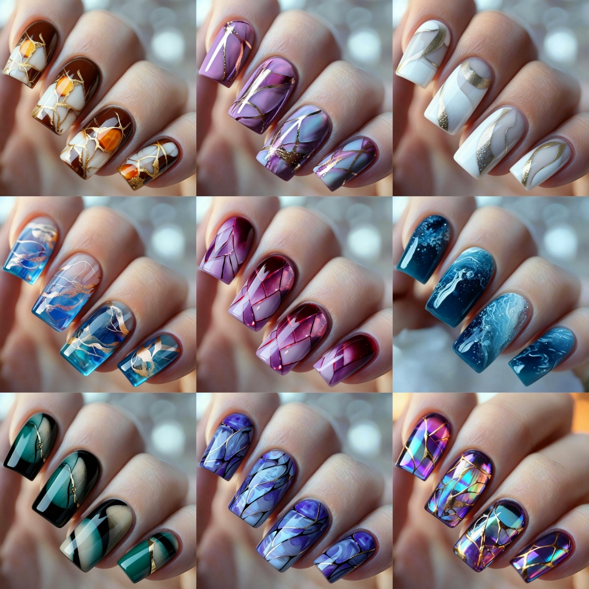 TEMU Kit de Nail Art 216 pièces Multicolore à Rayures, Faux Ongles Amovibles, Ongles Carrés, Ongles Verts, Ongles Violets, Ongles , Ongles Argentés,