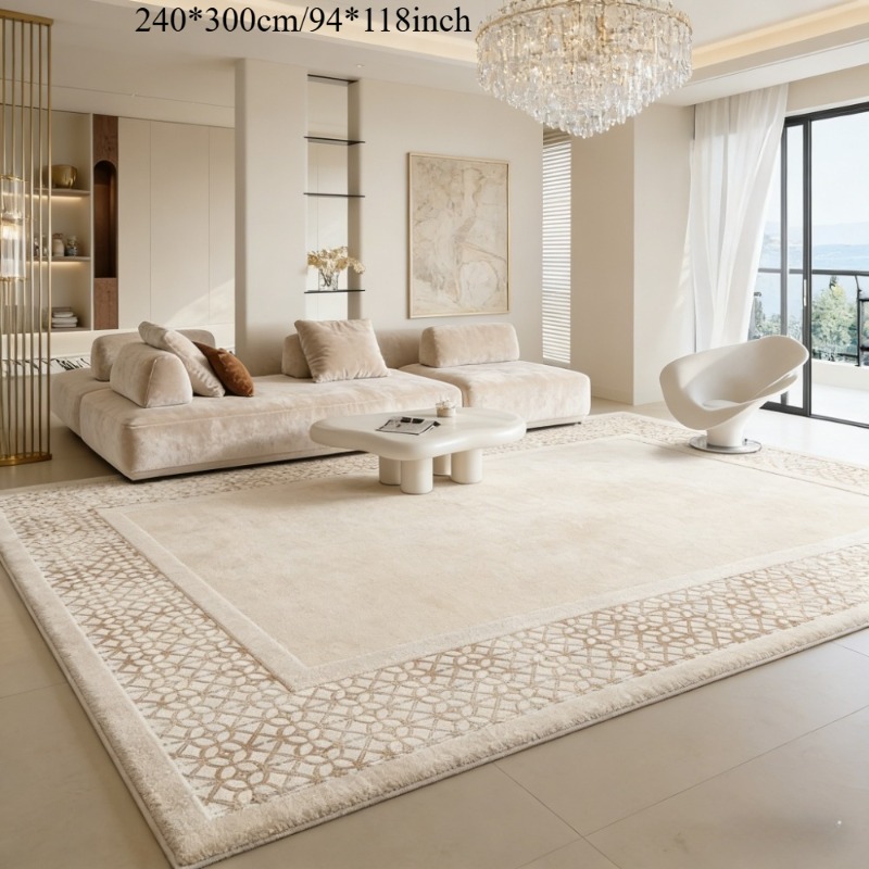 850g/m² Oversized Velvet, Geometric Pattern Border Area Rug. Flannel Mat, Area Rug Product, Under-bed Rug, Washable Rug, Blanket, Home Decor, Machine Washable,, Large-size Rug, Durable, Decorative, Non-slip, Floor Mat, Living Room Rug. Velvet Fabric