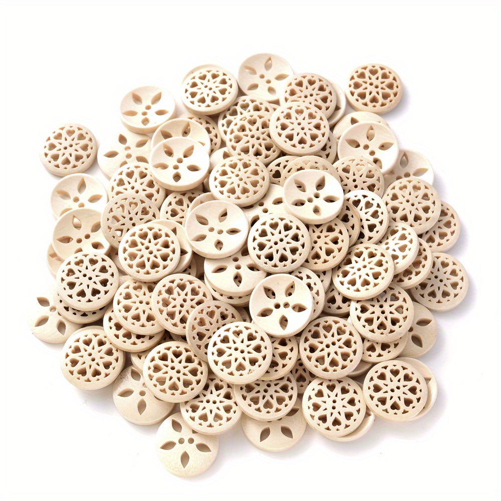 Image of 50pcs 20mm Hollow Carved Round Wooden Buttons, Suitable For Sewing On Shirts, Windbreakers, Cardigans, And Other Garments, Crafting Decorative Handkerchiefs, Pillows, Bags, Wall Hangings