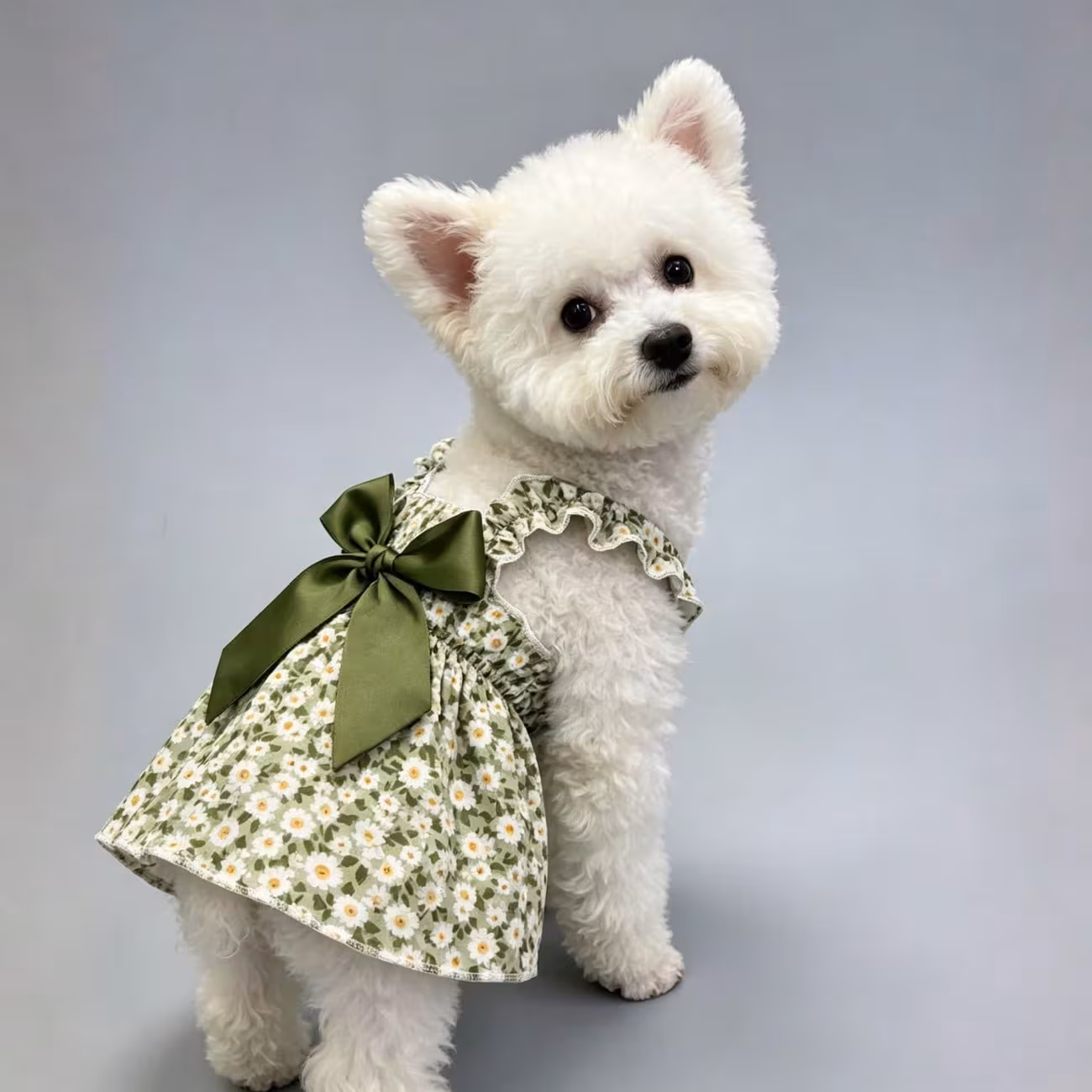 1pc small dog summer dress floral printed ruffle strap pet cami dress with back bow cute puppy clothes for bichon poodle daily outfit Product details 15