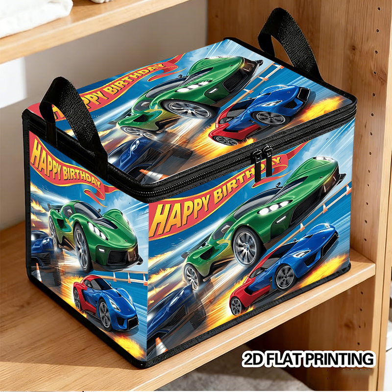 TEMU 1pc Cool Racing Pattern Foldable Storage Box, 2d Flat Printing, Dynamic And Fashionable Style. Suitable For Home Clothing Storage, Easy