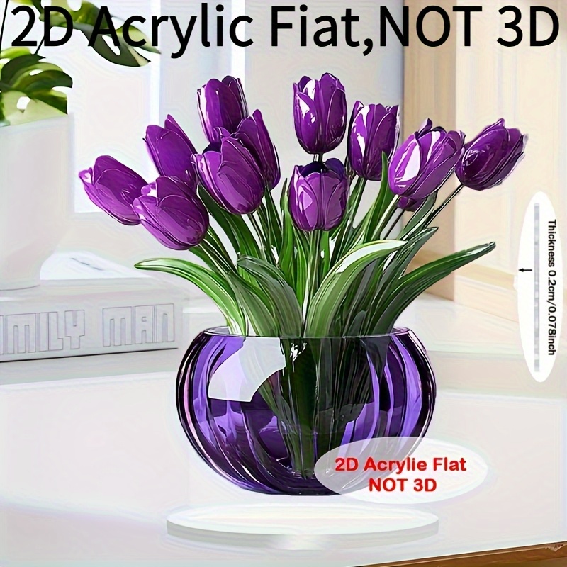 TEMU 2d Flat, Ornament Suitable For Home Decoration, Multifunctional Acrylic Desktop Sign With 2d Flat Printing, Elegant Violet Flower Decor For