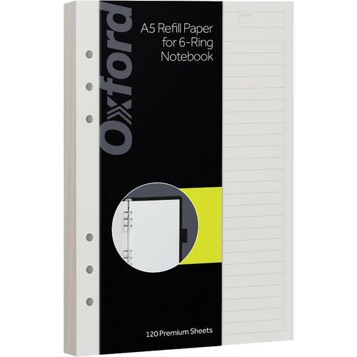 120 Sheets Oxford A5 Refill Paper Suitable for Planner Inserts, 6-Ring Binder Refill Pages with Lined Paper & , Compatible for Journal, Academic, Office, Notebook Organizers