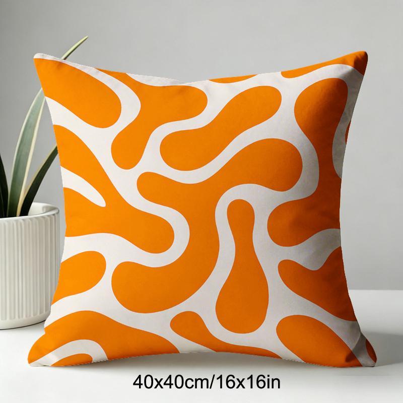 TEMU 1 taie d'oreiller orange et blanche à motif fluide, motif moderne et facile, impression , 16X16In/18X18In/20X20In, , tissu et confortable,