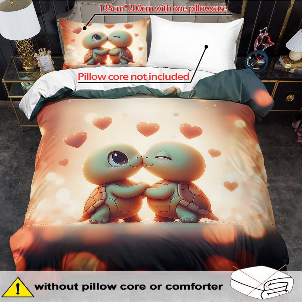 E-shop Kaijit Cartoon Schildkröten-Thema-Bettbezug-Set - 2/3 Stücke, Weich, Bequem und Atmungsaktiv, Cartoon-Tier-Muster-Druck-Bettwäsche-Set,