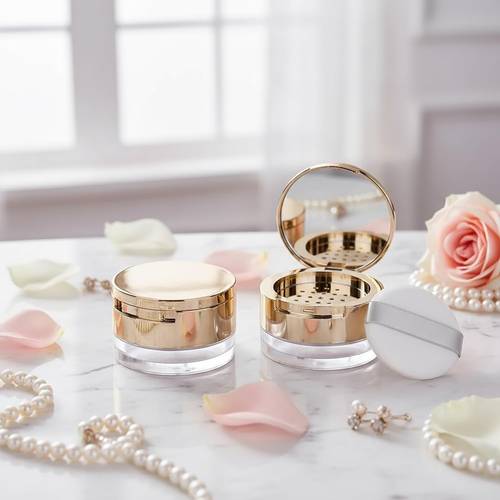 loose powder containers built in with puff portable empty makeup mini powder case golden