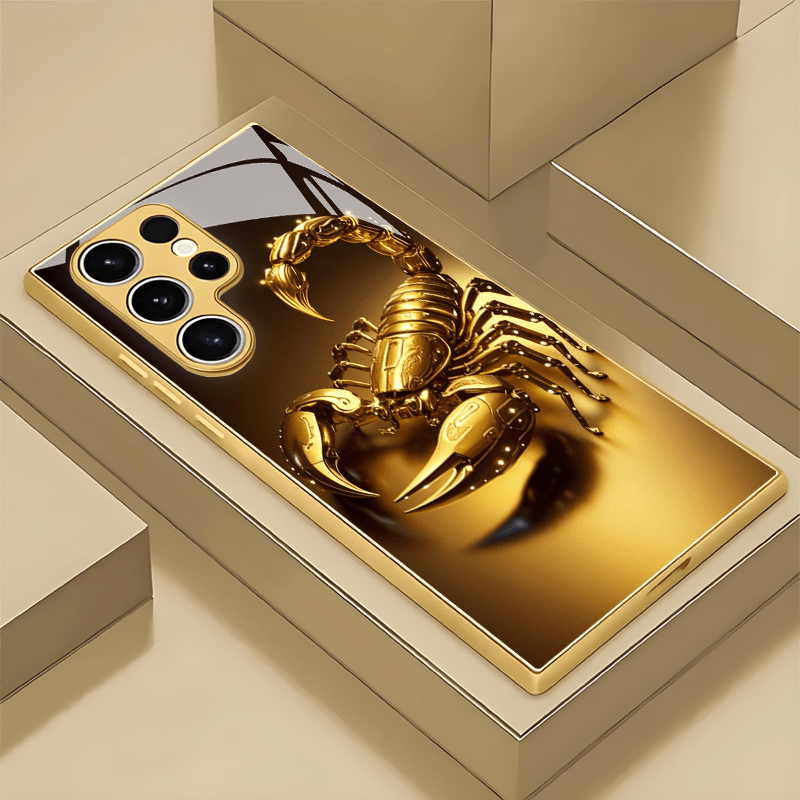 TEMU Phone Case: Golden Mechanical Pattern Cool Minimalist Creative Full-cover Glass Phone Case For S23/s23 Pro/s23 /s23 Ultra/s24/s24 Plus/s24
