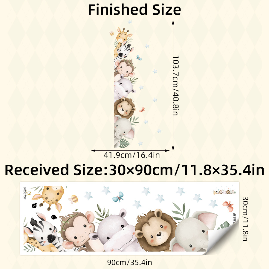 Image of Peeking Jungle Animals Wall Decals - Cartoon Animal Wall Stickers For Kids, Interactive Nursery Decor, Removable Themed Wall Art For Door