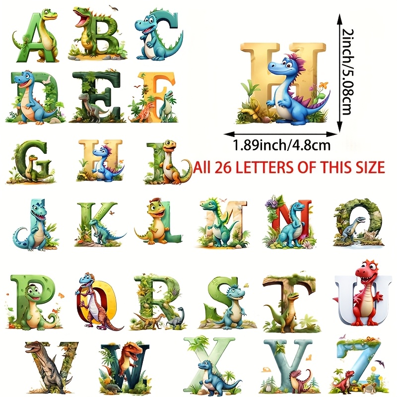 TEMU 26pcs Set Of Ironing Patches, Animal Alphabet Cartoon Dinosaur Alphabet Heat Transfer-on Patches, Vivid And Cute, Colorful Patterns- Clothing